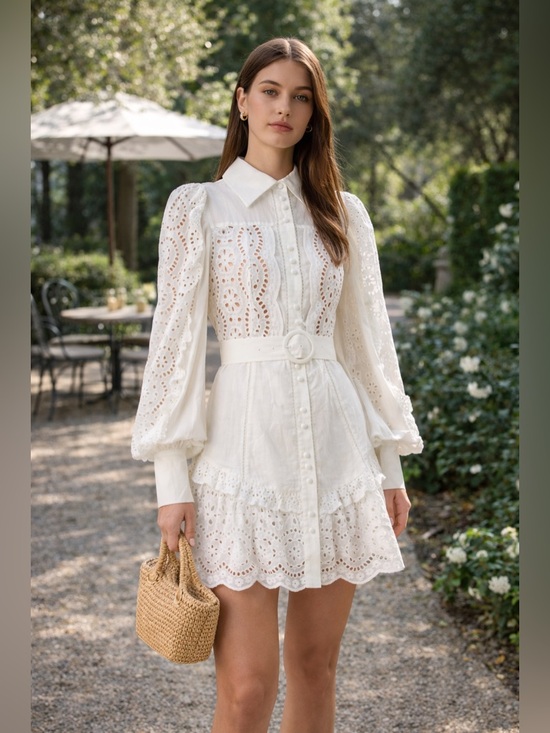 Saint Armont Dresses & Skirts - Saint Armont Lulu Broderie Mini Dress Ivory Eyelet Shirt Dress NWT S